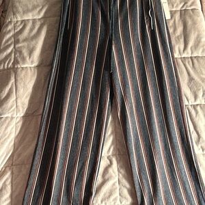 Women’s Medium grey/rust Striped Wide-Leg Pants with comfortable stretch waist
